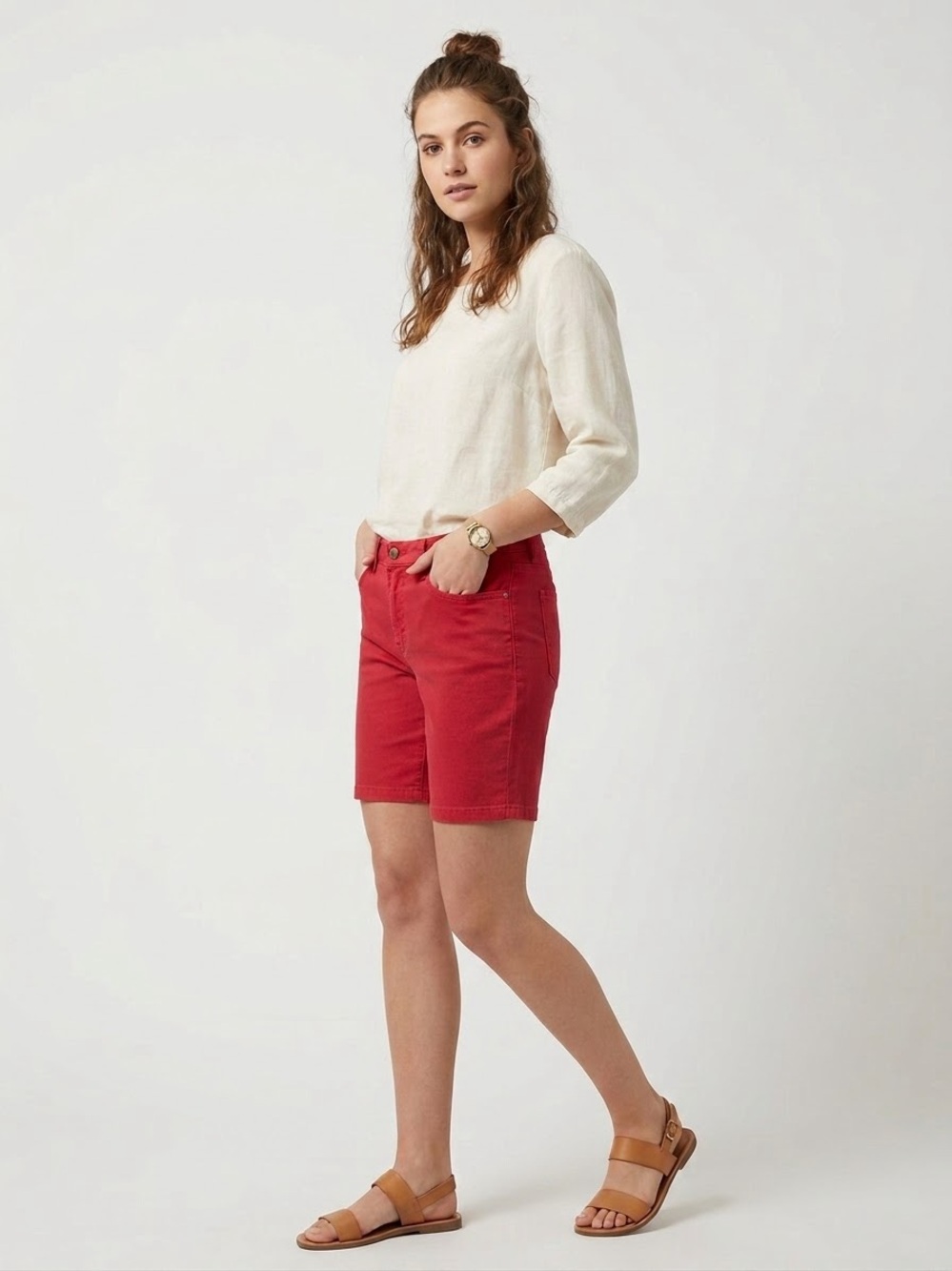 Lauren Ralph Lauren LRL Red Denim Bermuda Shorts Size 14 preppy coastal grandma